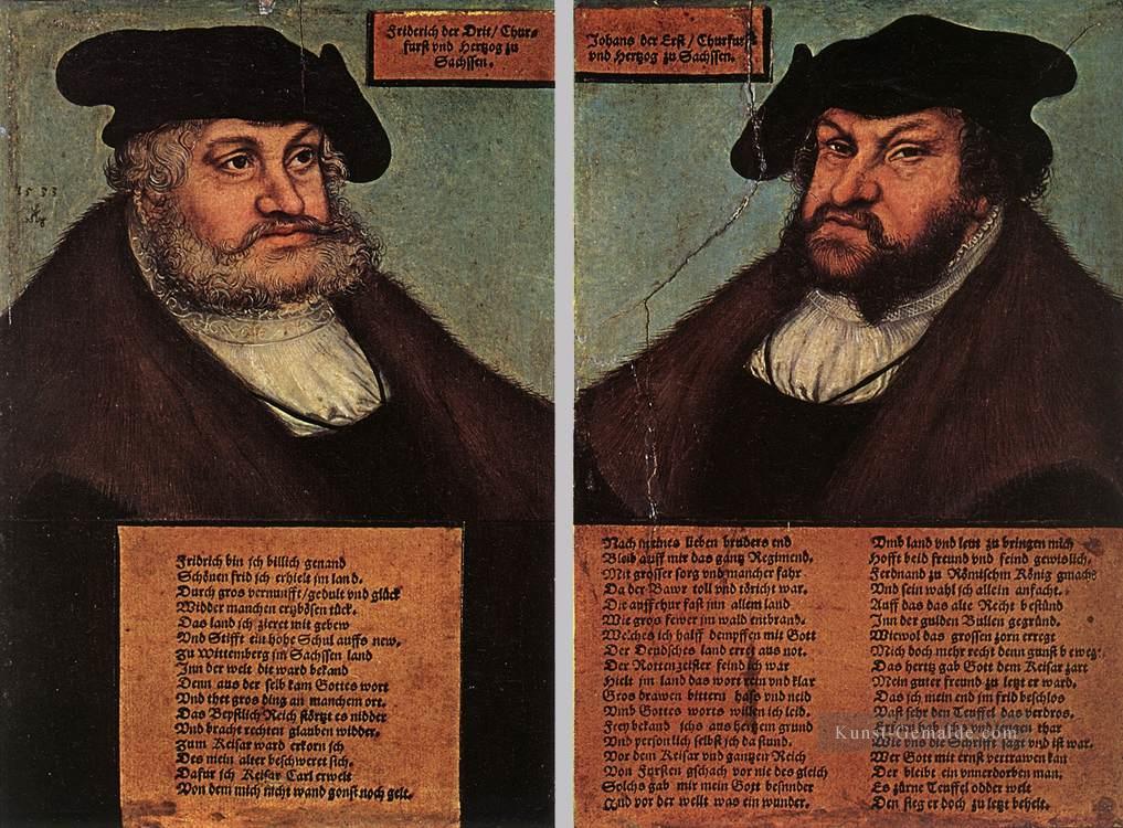 Porträts von Johann I und Friedrich III Renaissance Lucas Cranach der Ältere Ölgemälde